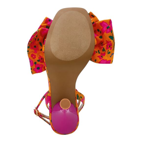 Betsey Johnson Women's Denly Bow Two Piece Stiletto Sandals Orange Floral Size 7 - Picture 4 of 4